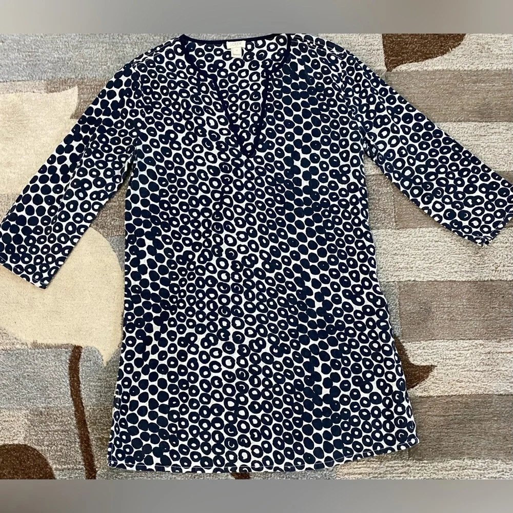 J.Crew Ultralight Weight Navy & Cobalt Blues Batik Circle Pattern Tunic